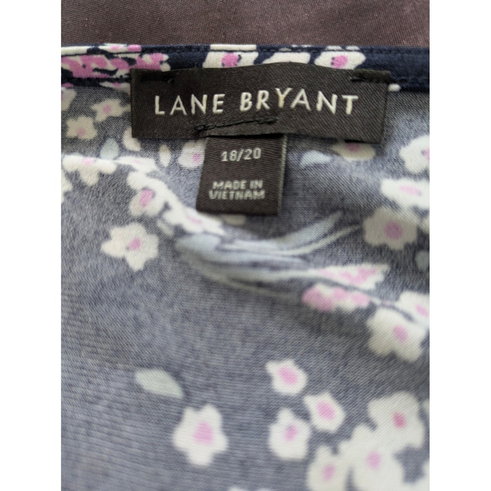Lane Bryant Faux Wrap Floral Top Women 18/20 Navy Bishop Sleeve Stretch Blouse - Picture 3 of 14